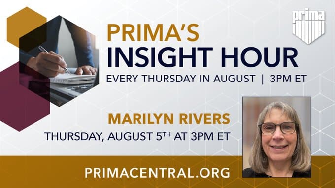 Prima's Insight Hour promotional graphic for Marilyn Rivers, August 5